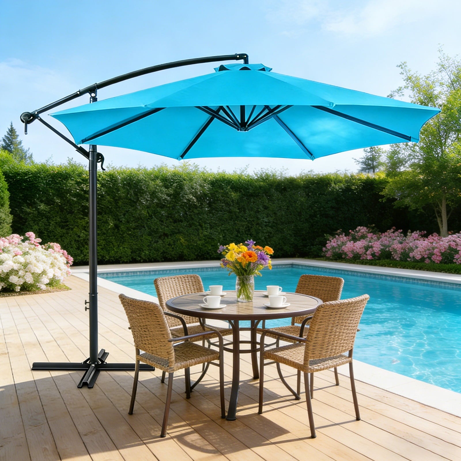 HaiCube 10Ft Offset Cantilever Patio Umbrella with 360° Rotation, Infinite Tilt & Crank Handle, for Garden, Lawn, Backyard, Poolside and Deck, Khaki