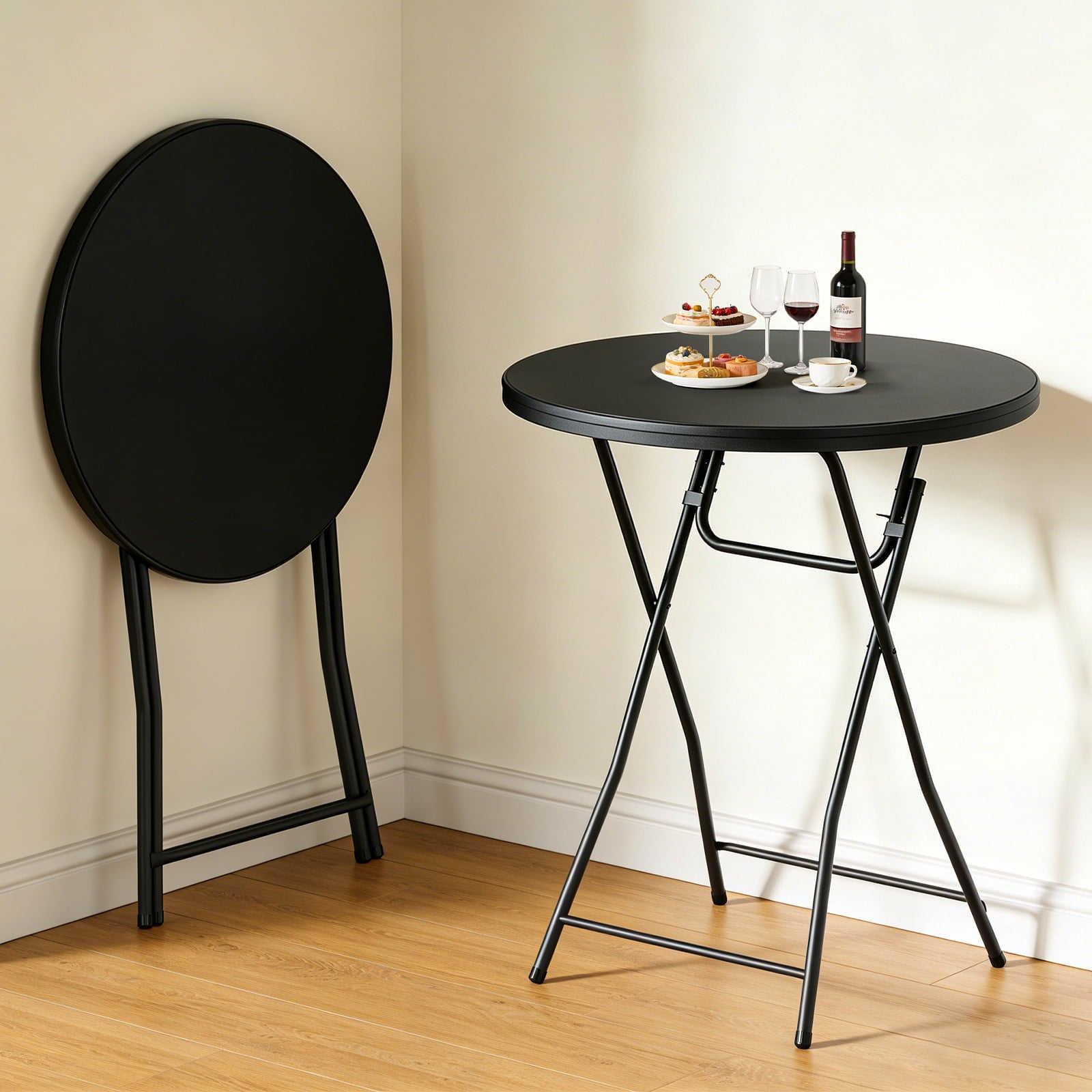 HaiCube 32" Bar Height Round Folding Table, Portable Cocktail Table with Thick HDPE Top & Sturdy Metal Locking Legs, for Parties and Commercial Events, White