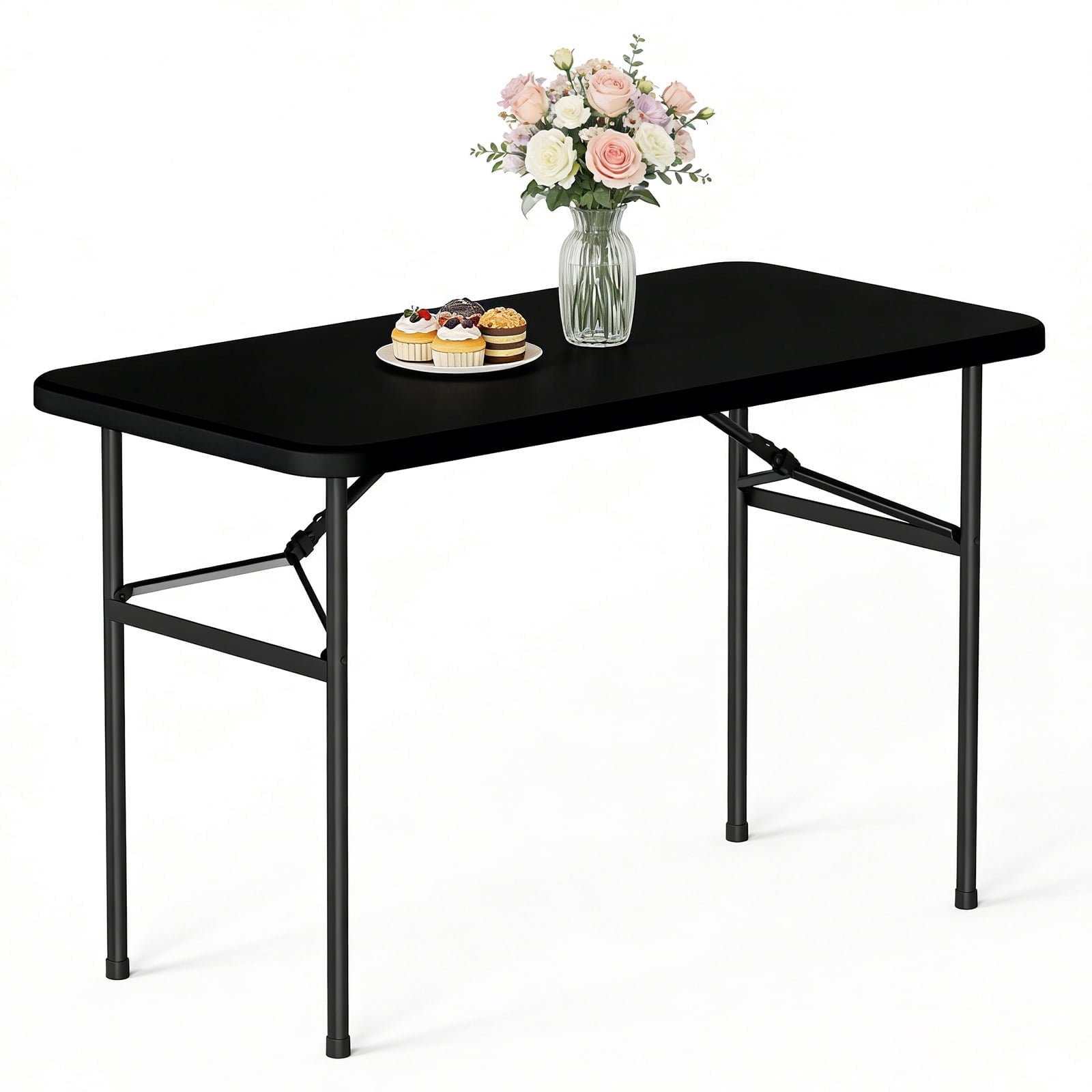 HaiCube 4 Ft White Plastic Folding Table, Portable Long Foldable Table for Indoor/Outdoor Events, Picnics, Camping, Parties & Trade Shows