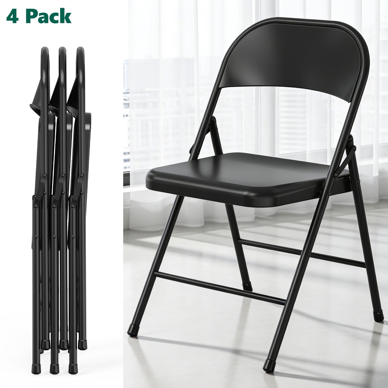 HaiCube 4 Pack All-Steel Heavy Duty Folding Chair, Portable Indoor Outdoor Seating, for Party Wedding Restaurant Patio Meeting Room Home Office Use, khaki