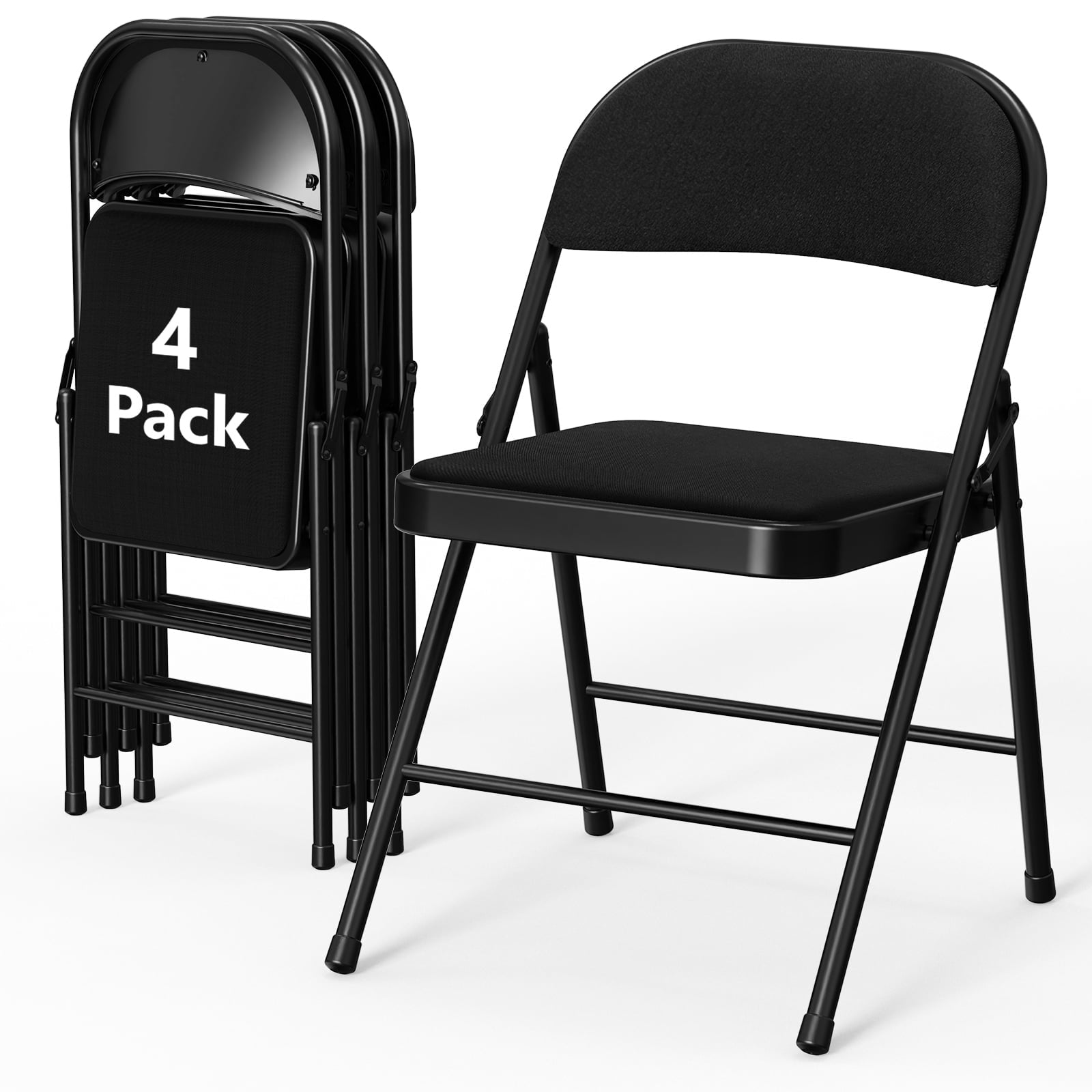 HaiCube 4-Pack Fabric Folding Chairs, Padded Seat & Back, Heavy Duty Metal Frame, Portable Foldable Chairs for Home, Party & Events, Beige