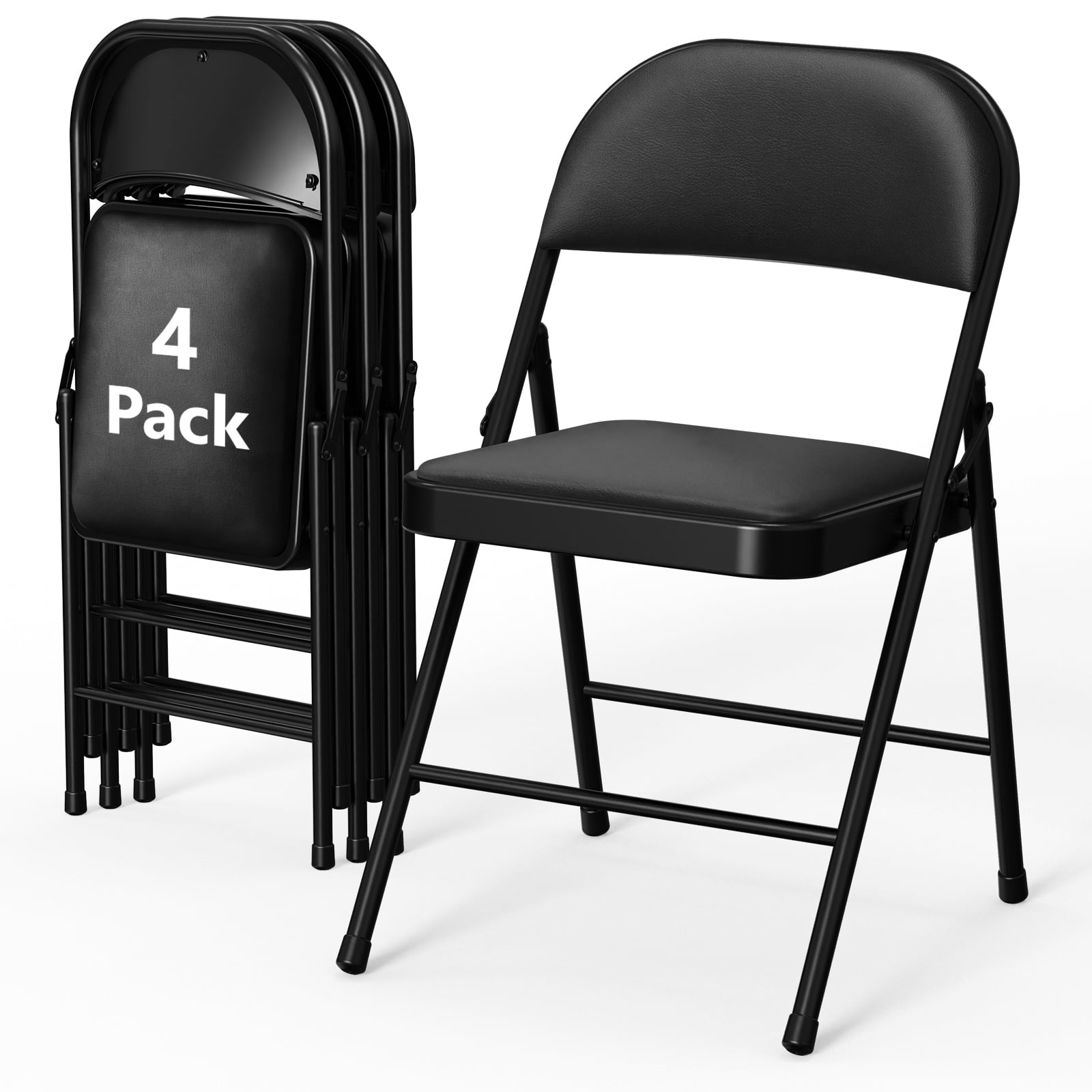 HaiCube 2-Pack PU Leather Padded Folding Chair, Heavy Duty Portable Folding Chair with Metal Frame, No Assembly Indoor Chair, White