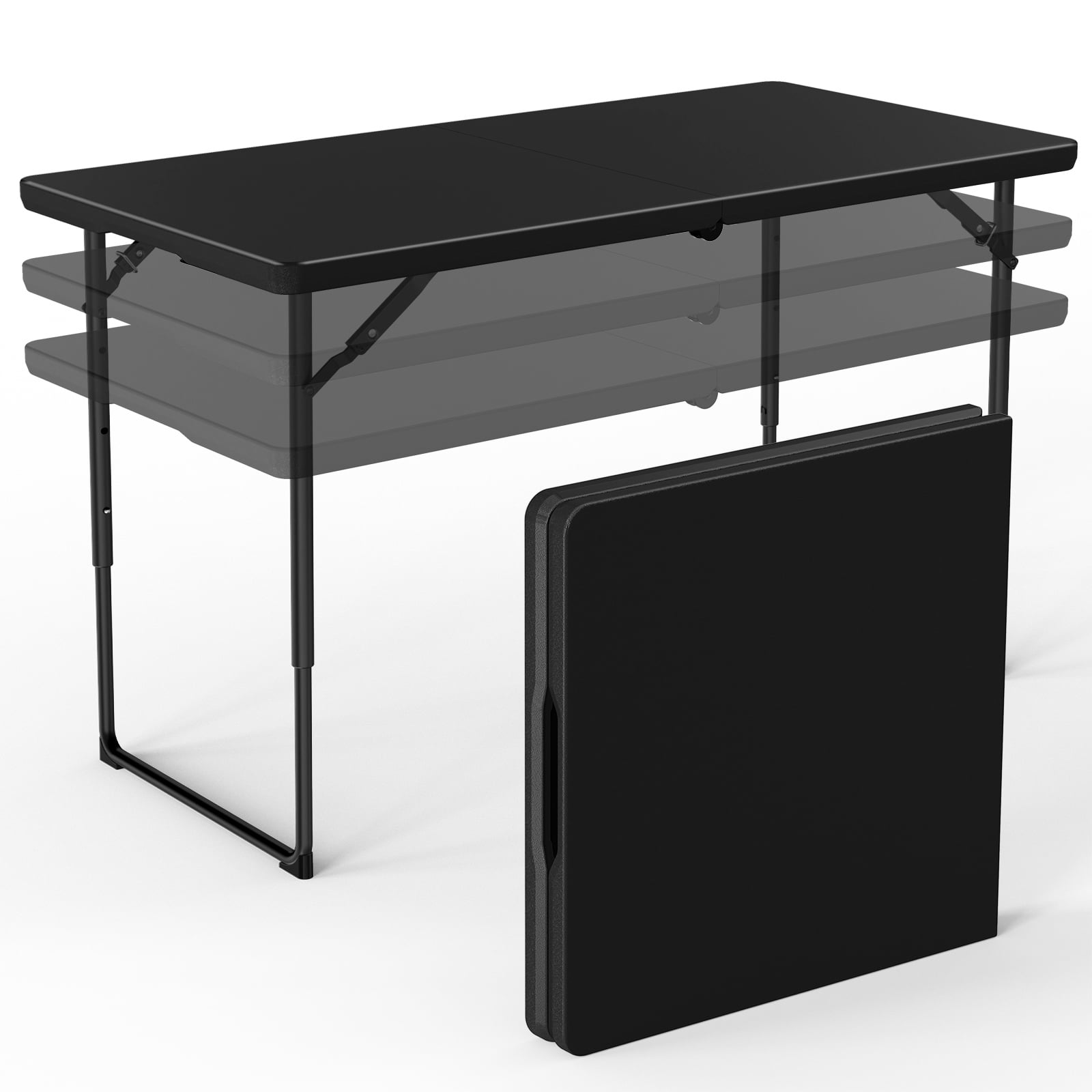 HaiCube 4FT Folding Table, Adjustable Height 23–29in, Heavy Duty Portable Table, Waterproof HDPE, Fold-in-Half for Picnic & Indoor, White