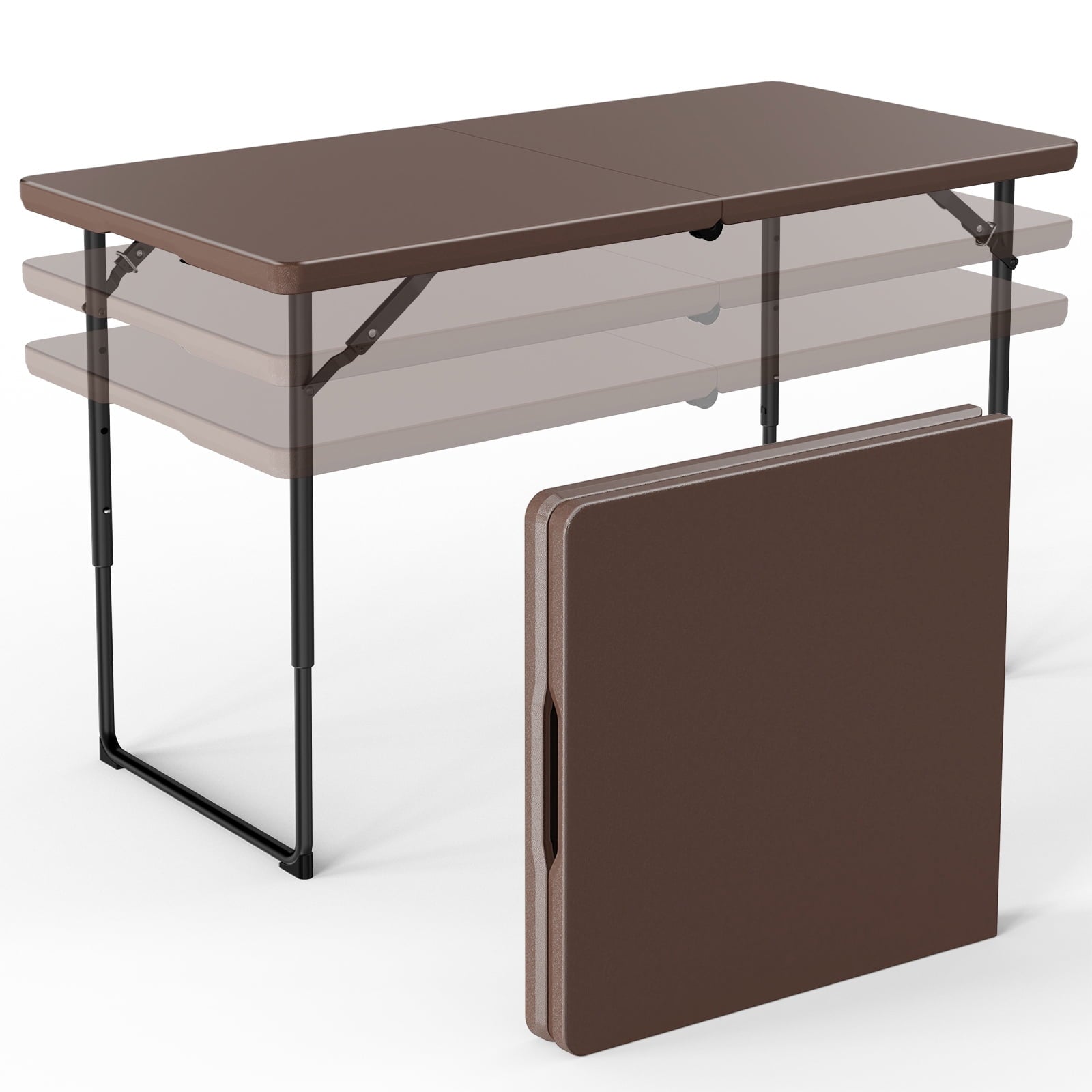 HaiCube 4FT Folding Table, Adjustable Height 23–29in, Heavy Duty Portable Table, Waterproof HDPE, Fold-in-Half for Picnic & Indoor, White