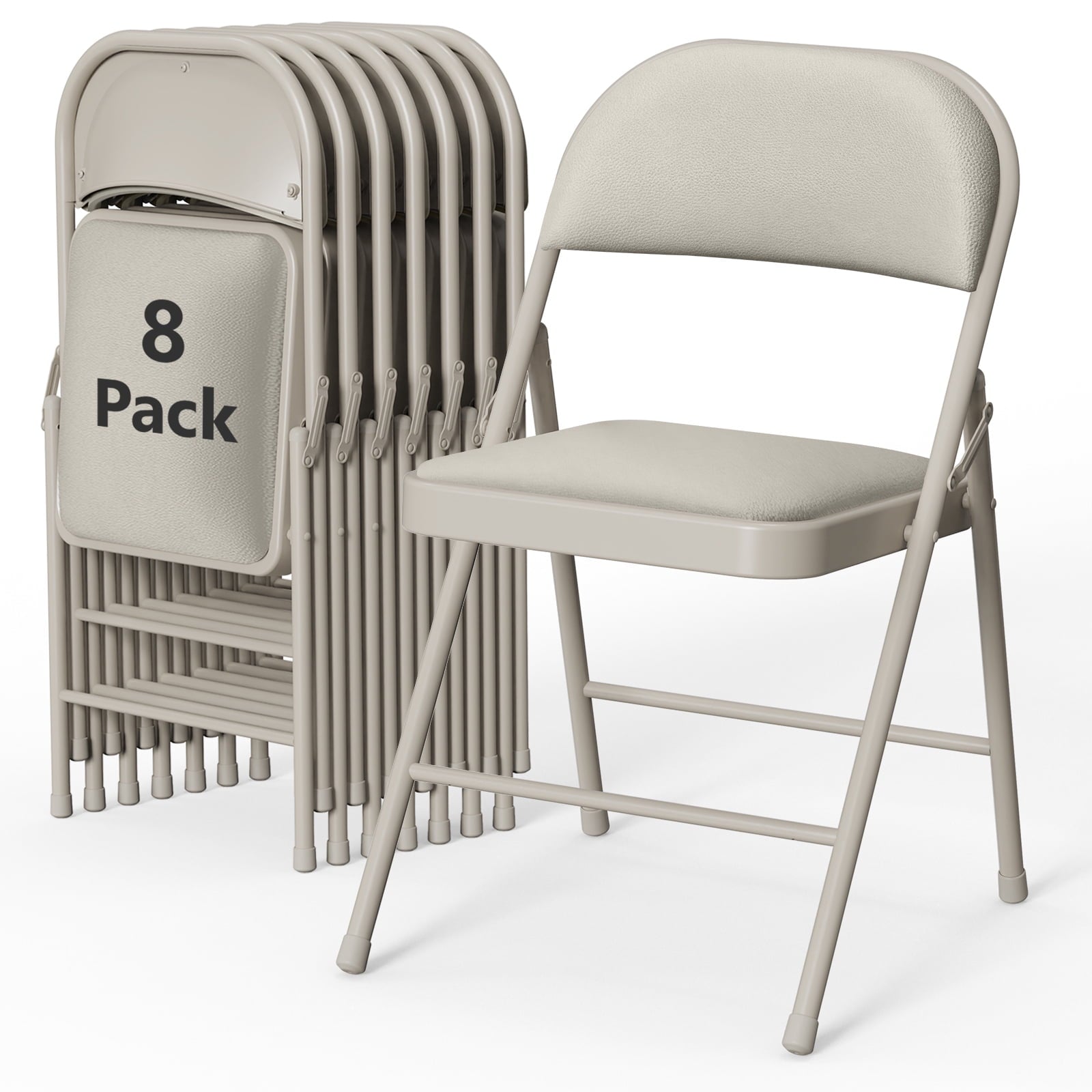 HaiCube 2-Pack PU Leather Padded Folding Chair, Heavy Duty Portable Folding Chair with Metal Frame, No Assembly Indoor Chair, White