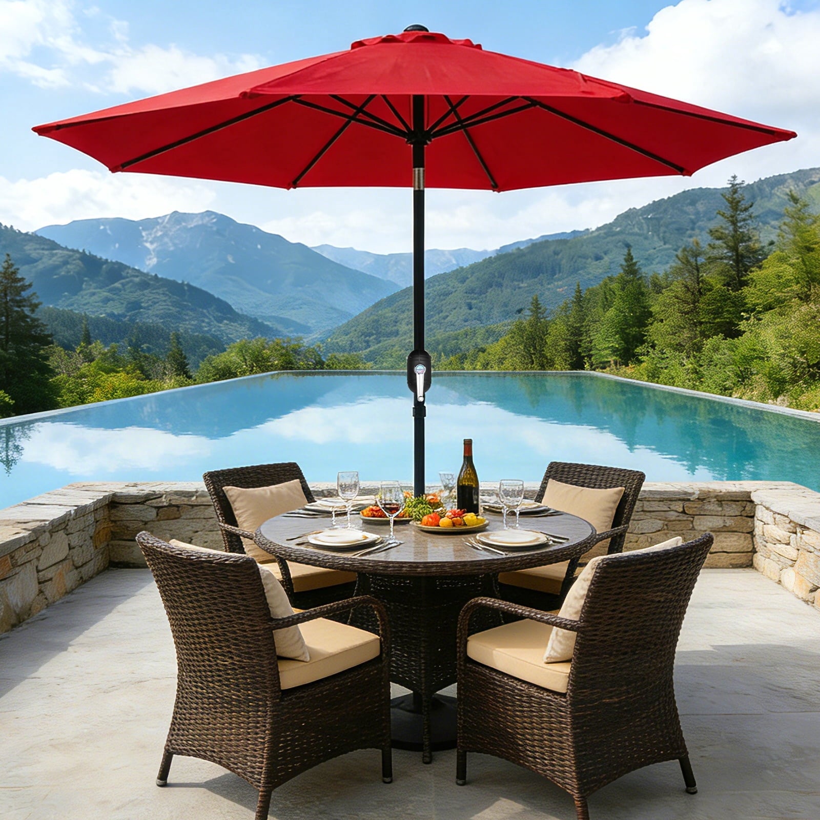 HaiCube 9FT Patio Umbrella -Acrylic Fabric, 10-Year Fade-Resistant, 1.5" Heavy Duty Steel Pole, 8 Ribs, Push Button Tilt & Crank, UV Block for Garden Deck Pool, Khaki
