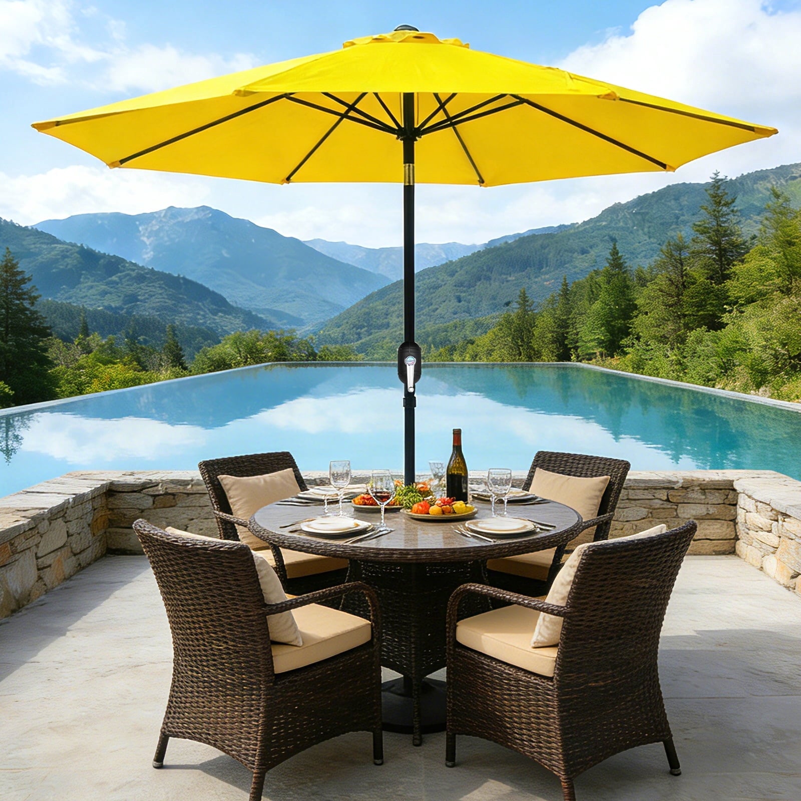 HaiCube 9FT Patio Umbrella -Acrylic Fabric, 10-Year Fade-Resistant, 1.5" Heavy Duty Steel Pole, 8 Ribs, Push Button Tilt & Crank, UV Block for Garden Deck Pool, Khaki