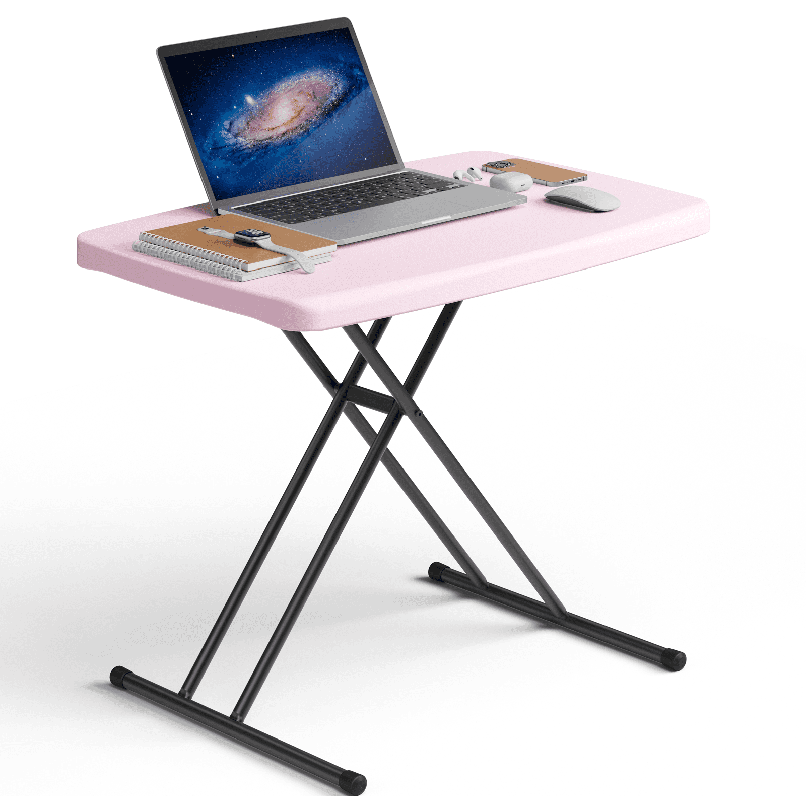 HaiCube Adjustable Height Folding TV Tray Table, Tool-Free Snap-On Setup, Portable Folding Table for Living Room, Camping & Small Spaces, Black