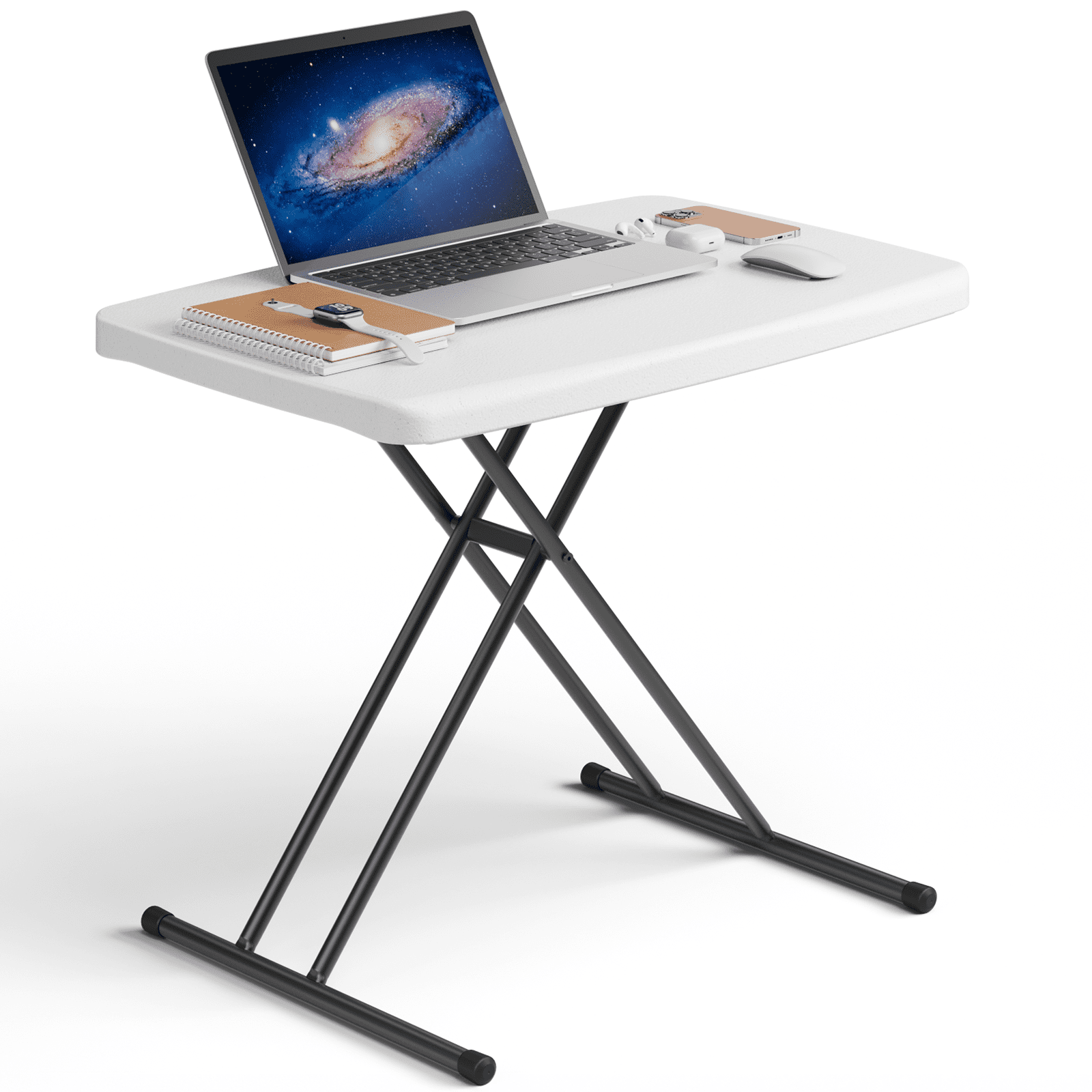 HaiCube Adjustable Height Folding TV Tray Table, Tool-Free Snap-On Setup, Portable Folding Table for Living Room, Camping & Small Spaces, Black
