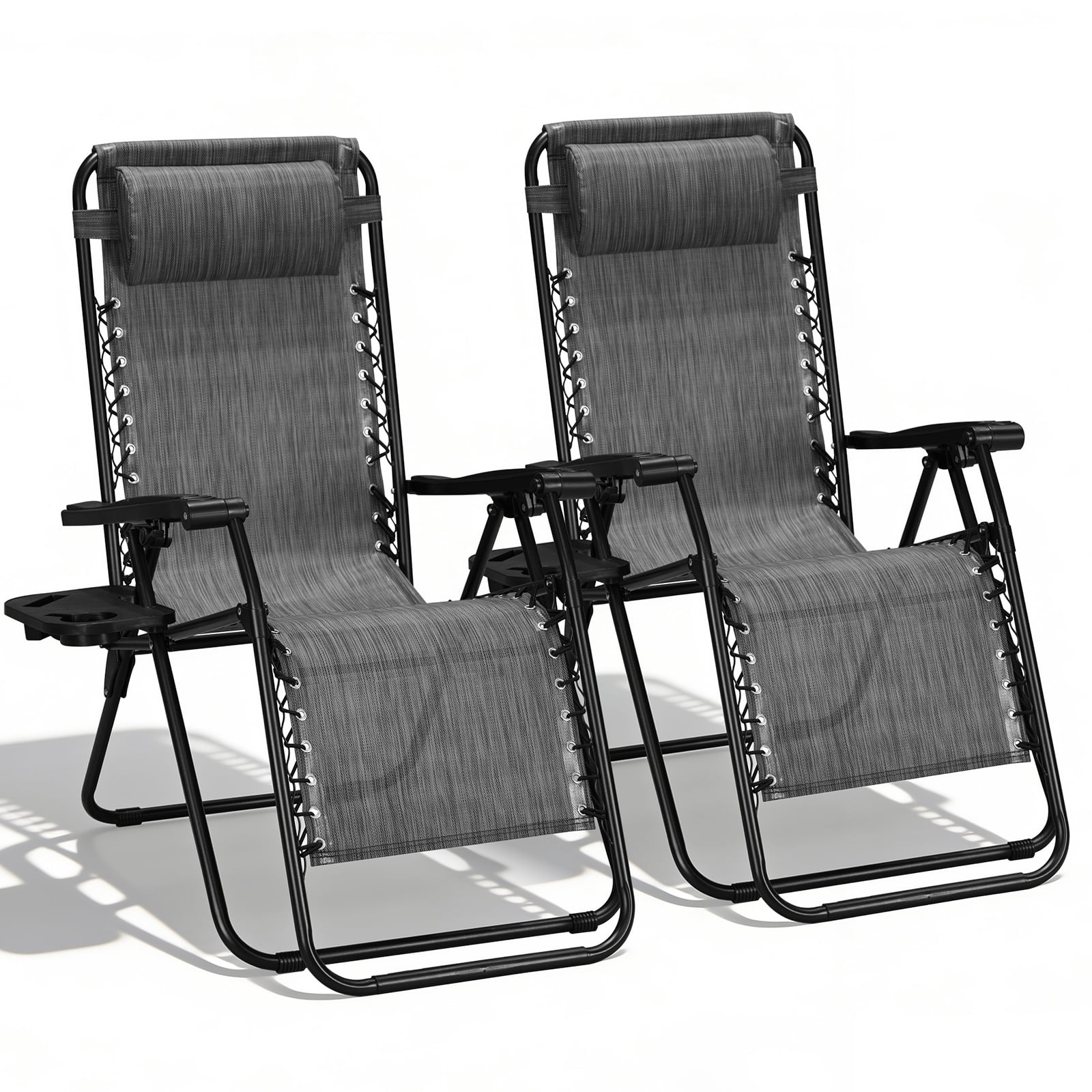 HaiCube Zero Gravity Chair Set of 2, Adjustable Reclining Outdoor Lounge Chairs with Cup Holder Tray & Headrest, Portable Folding Patio Chairs for Camping, Pool, Backyard, Blue