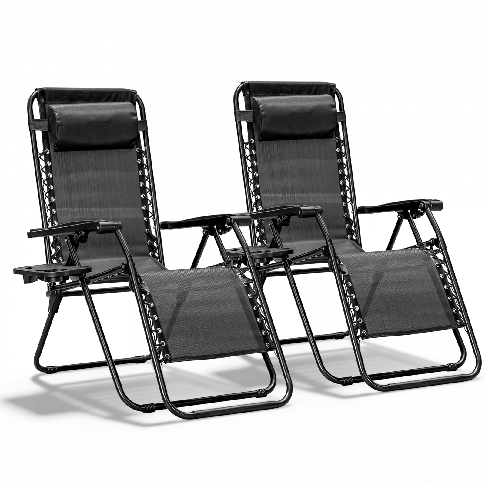 HaiCube Zero Gravity Chair Set of 2, Adjustable Reclining Outdoor Lounge Chairs with Cup Holder Tray & Headrest, Portable Folding Patio Chairs for Camping, Pool, Backyard, Blue