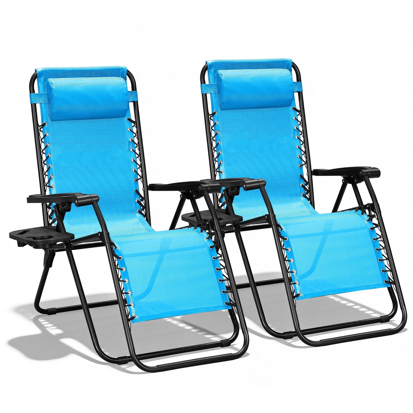 HaiCube Zero Gravity Chair Set of 2, Adjustable Reclining Outdoor Lounge Chairs with Cup Holder Tray & Headrest, Portable Folding Patio Chairs for Camping, Pool, Backyard, Blue
